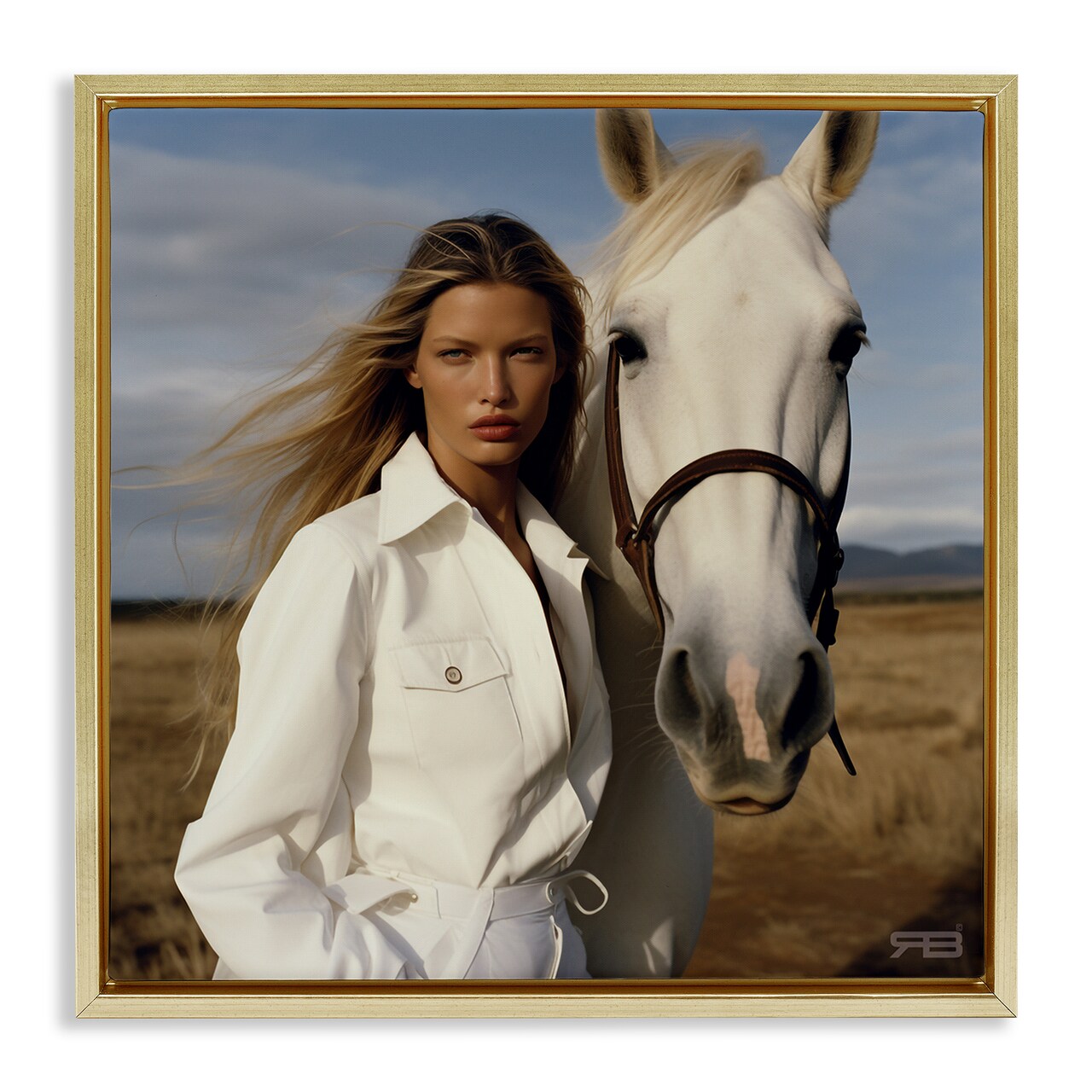 Stupell Industries Equestrian Girl & White Horse Framed Floater Canvas Wall Art Design by RB